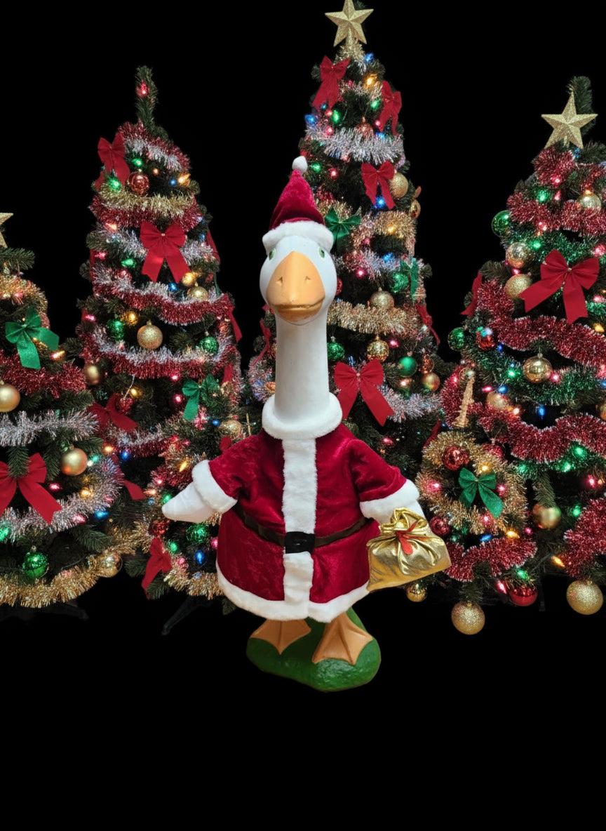 Santa with gift bag goose outfit