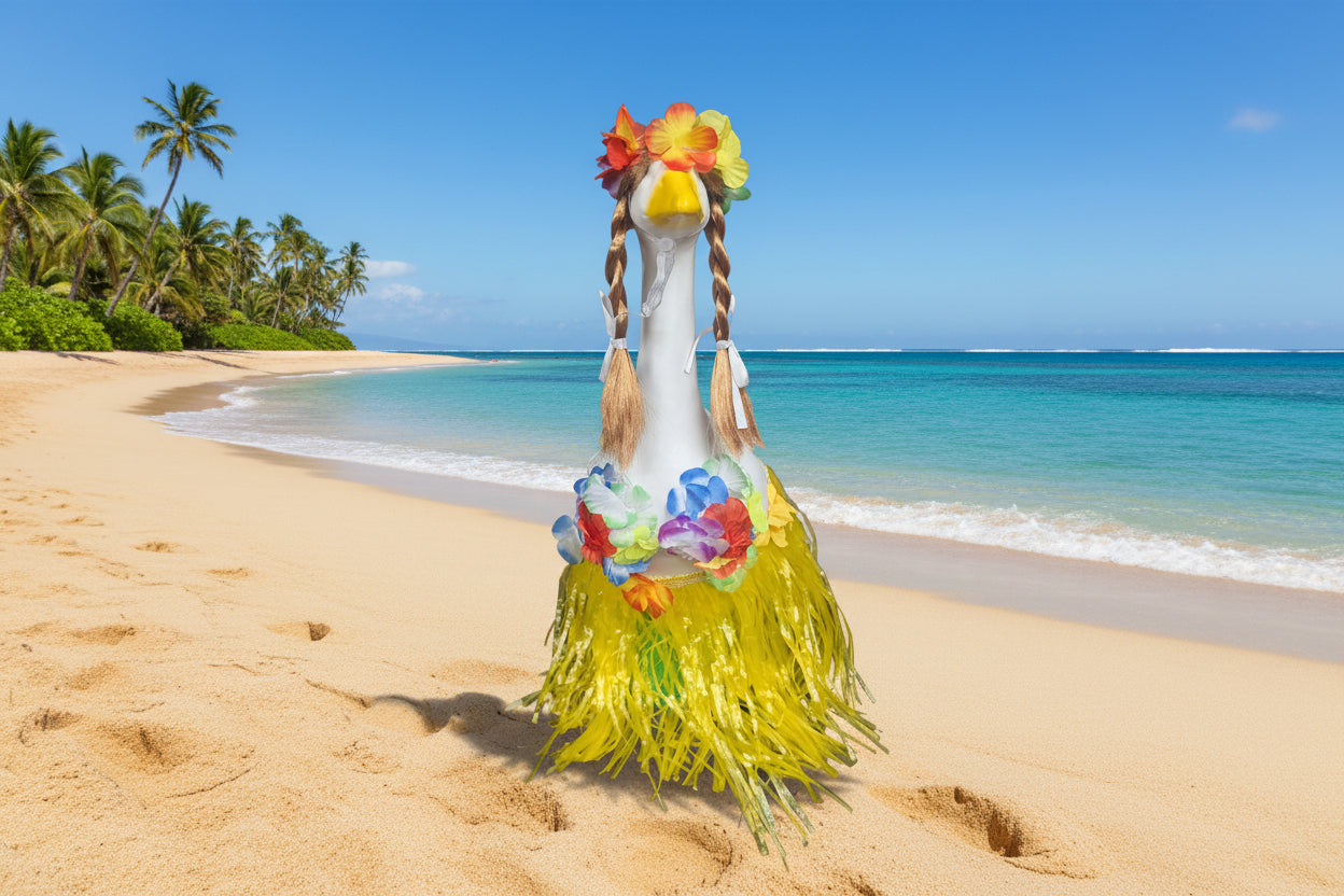 Girl Hawaiian with wig goose outfit