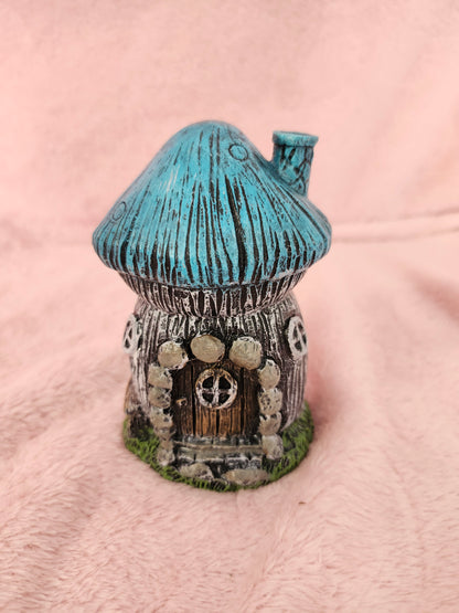 Mushroom fairy house with bench