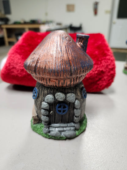 Mushroom fairy house with bench