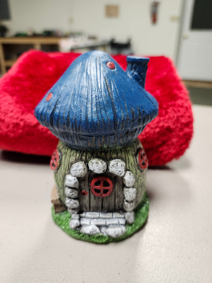 Mushroom fairy house with bench