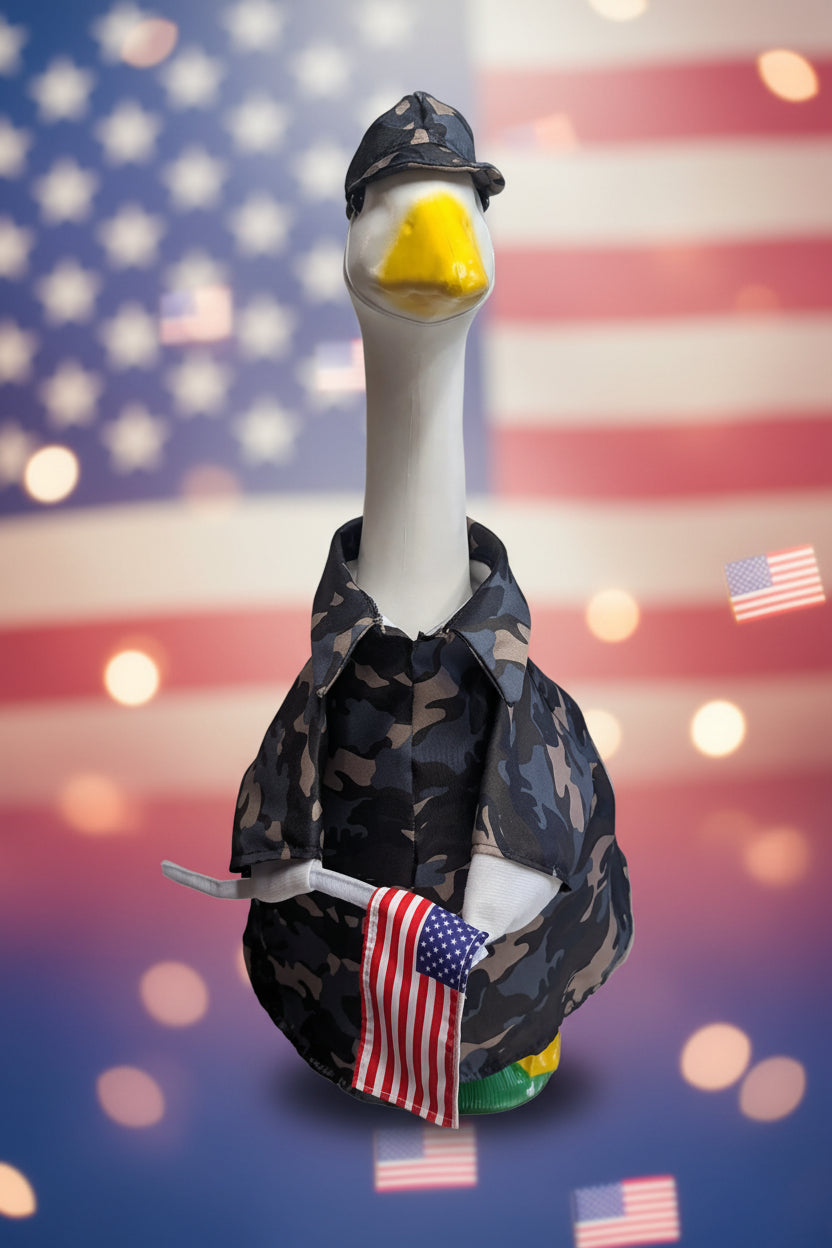 Army goose outfit with flag