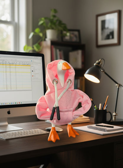 Desk goose with sweatshirt