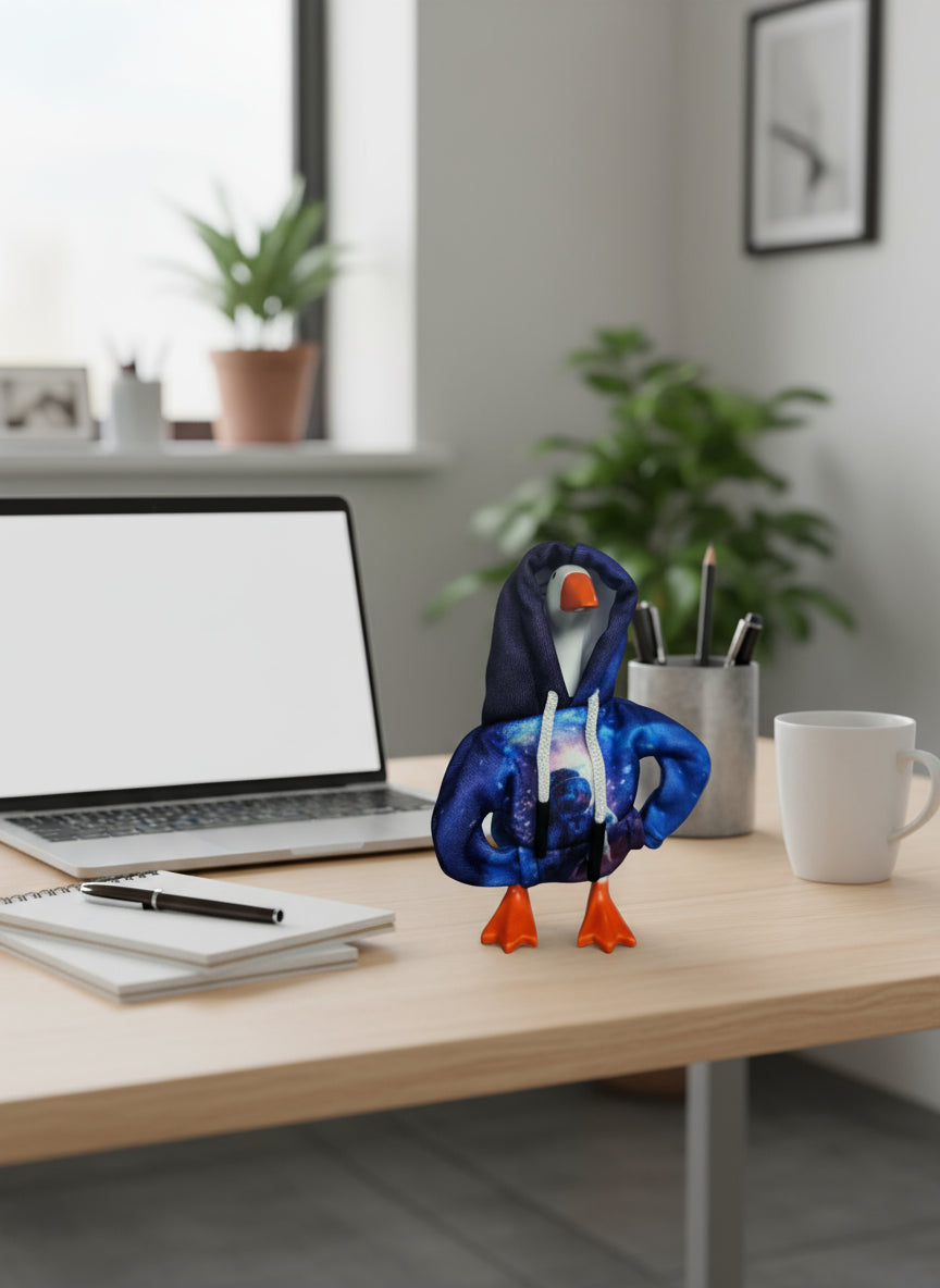 Desk goose with sweatshirt