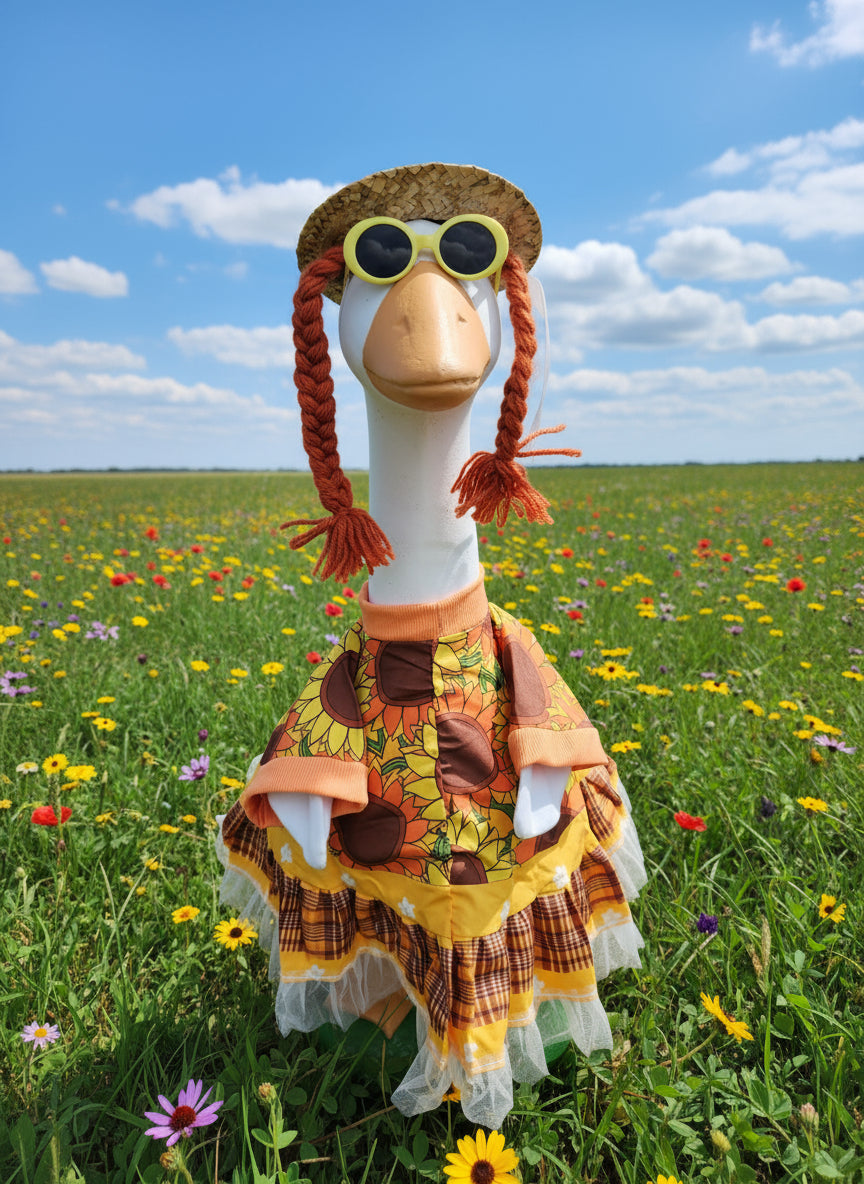 Sunflower dress with Hat & sunglasses goose outfit