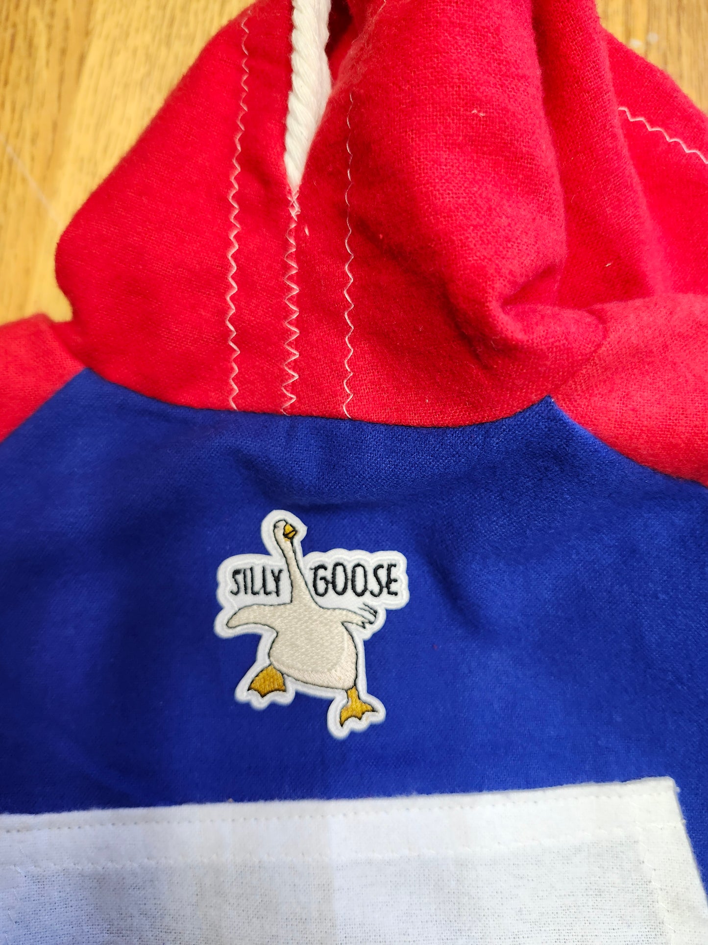Hoodie goose outfit with silly goose patch