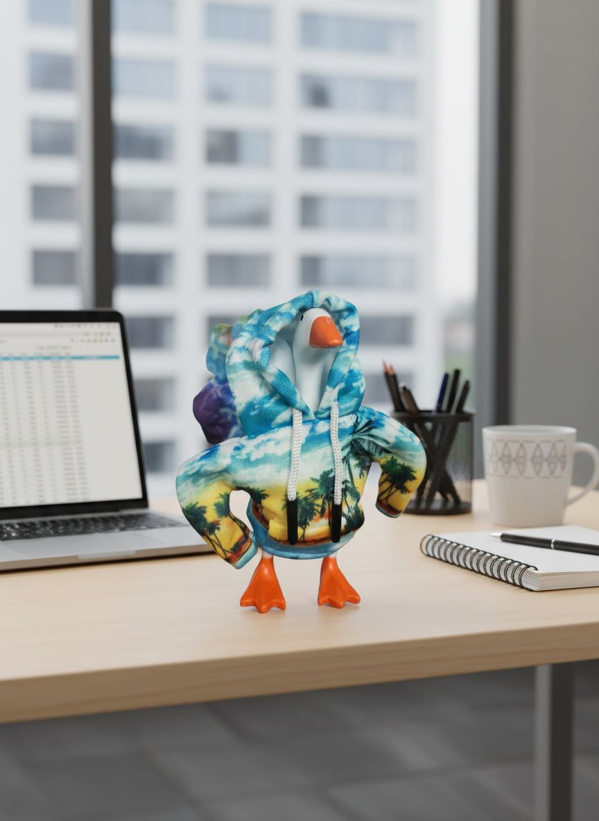 Desk goose with sweatshirt