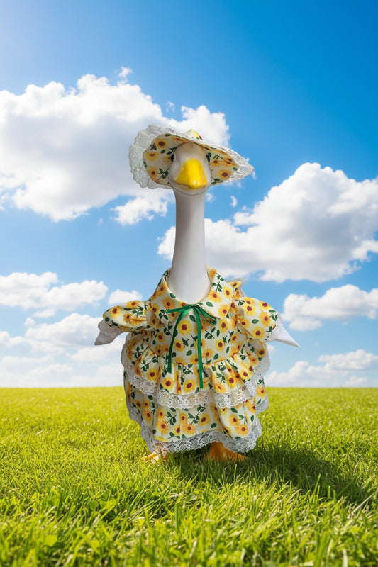 Sunflower dress w/ green bow goose outfit
