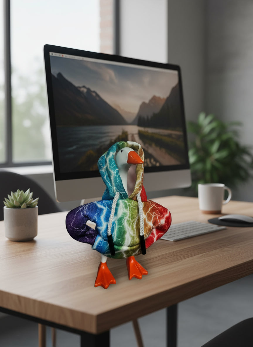 Desk goose with sweatshirt